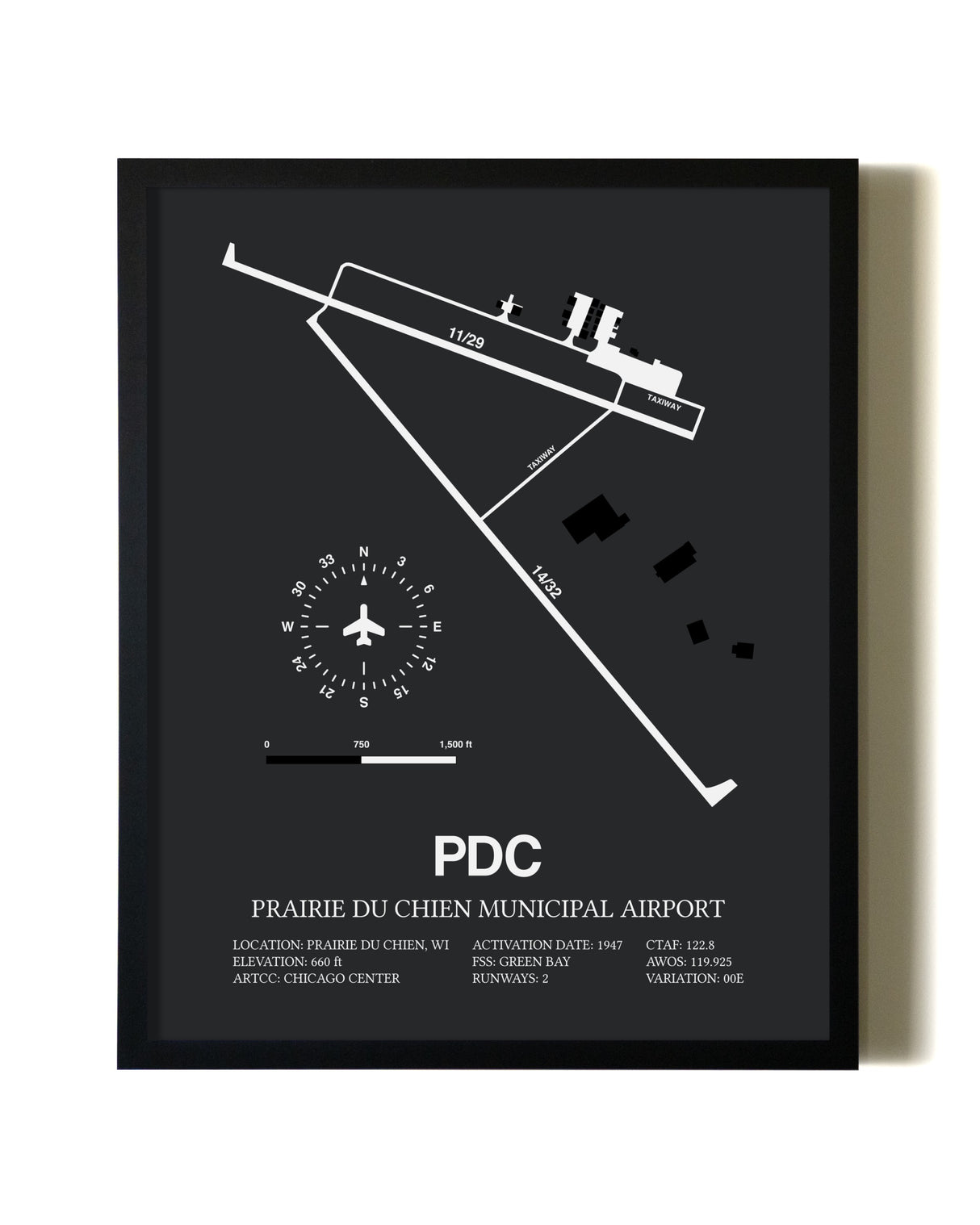 Unframed Prairie Du Chien Municipal Airport map print poster