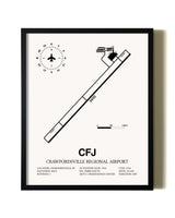 Framed Crawfordsville Regional Airport wall art poster in black frame