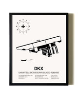 Framed Knoxville Downtown Island Airport wall art poster in black frame