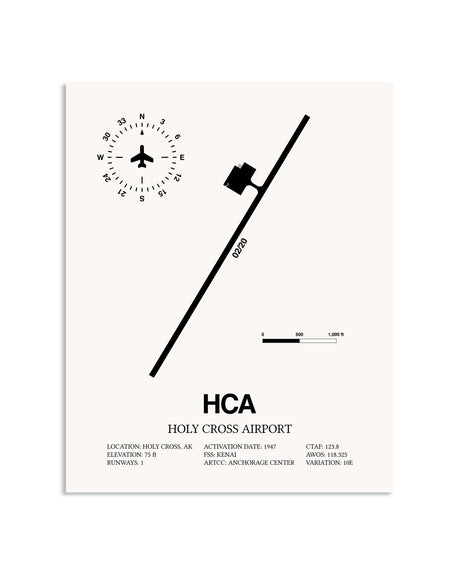 Gray Holy Cross Airport framed poster displayed in an airplane hangar