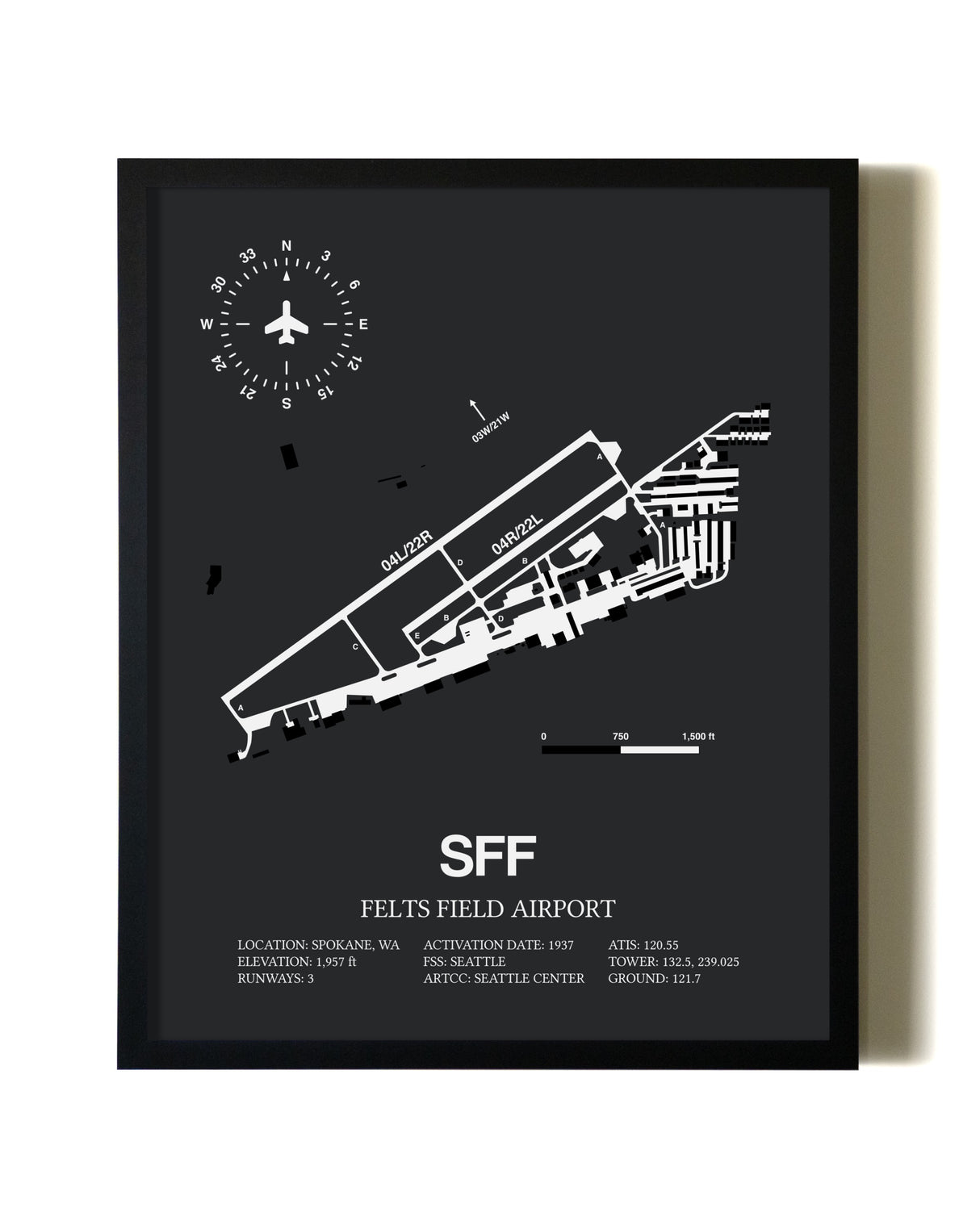 Unframed Felts Field Airport map print poster