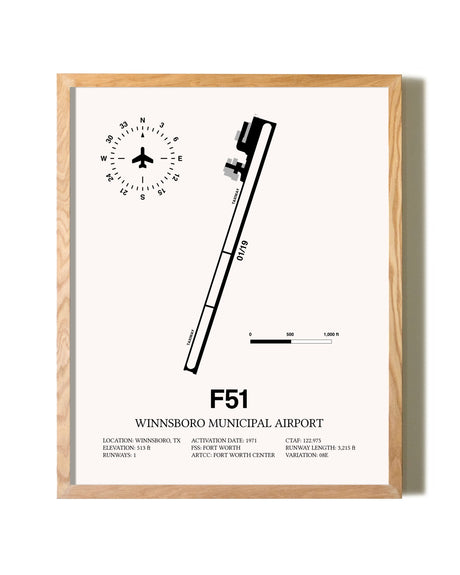 Winnsboro Municipal Airport framed print in natural wood frame