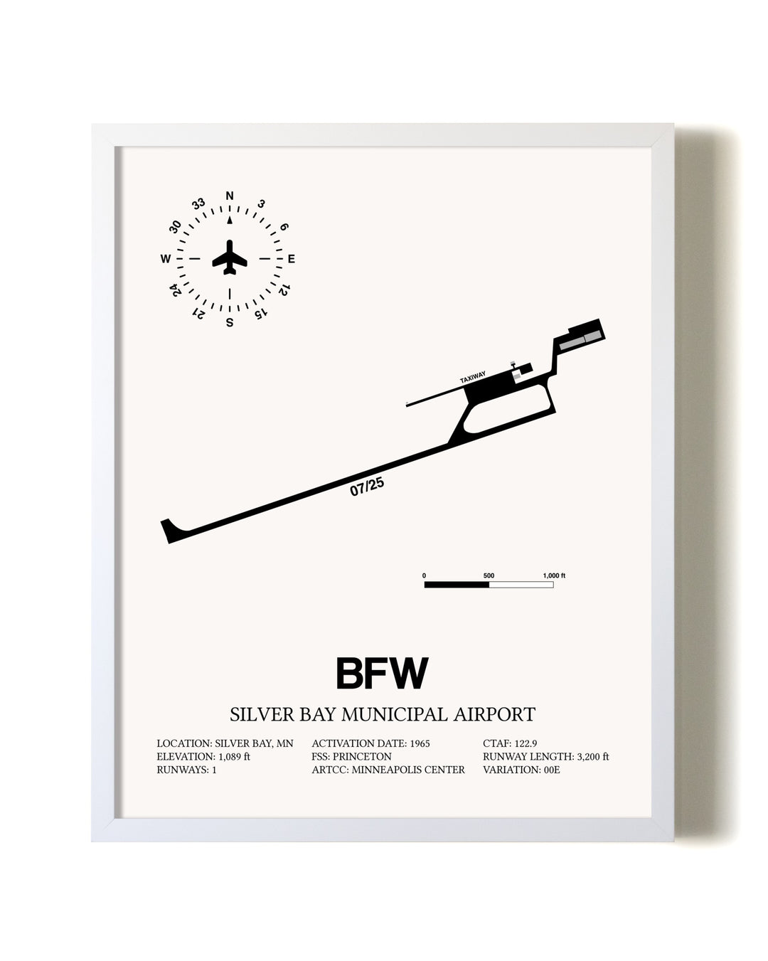 Silver Bay Municipal Airport airport map poster in oak frame