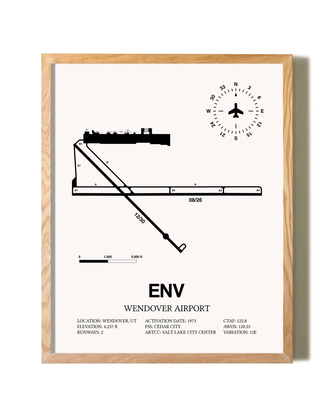 Wendover Airport framed print in natural wood frame