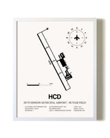 Hutchinson Municipal Airport-Butler Field airport map poster in oak frame