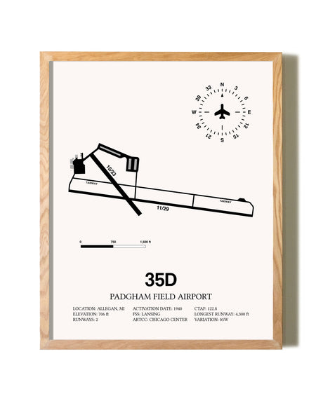 Padgham Field Airport framed print in natural wood frame
