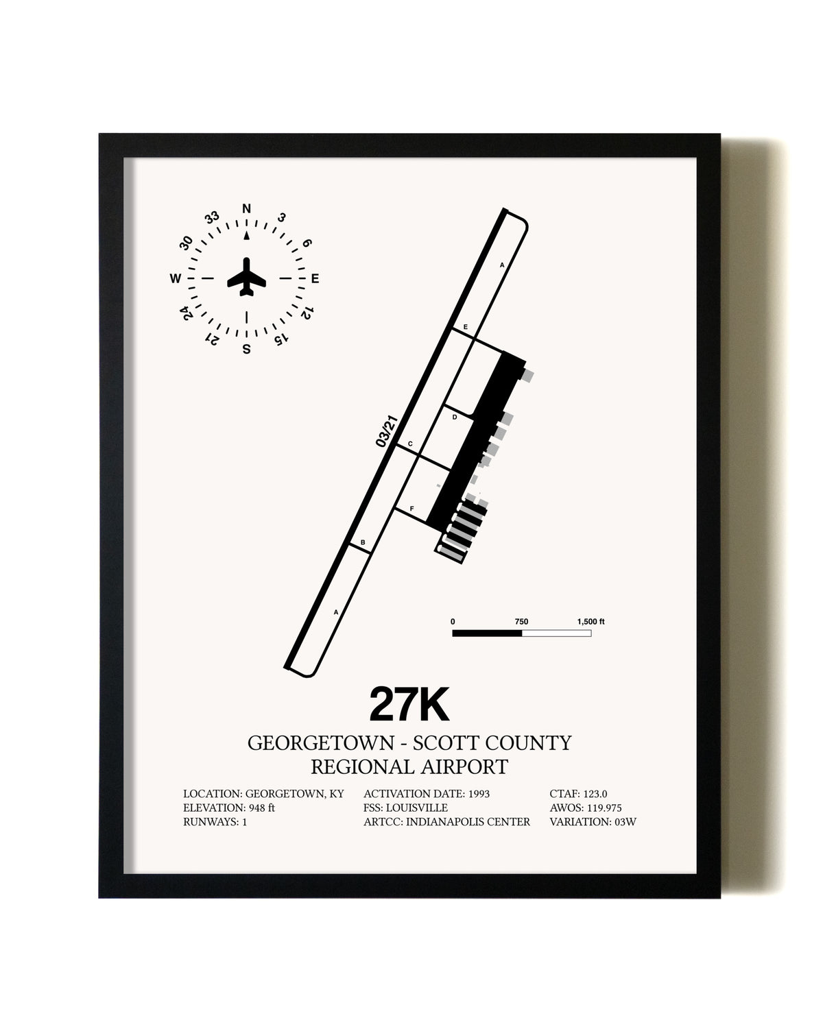 Framed Georgetown - Scott County Regional Airport wall art poster in black frame