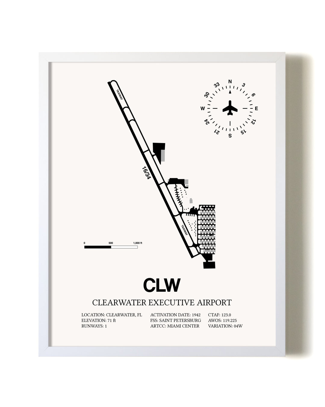 Clearwater Executive Airport airport map poster in oak frame
