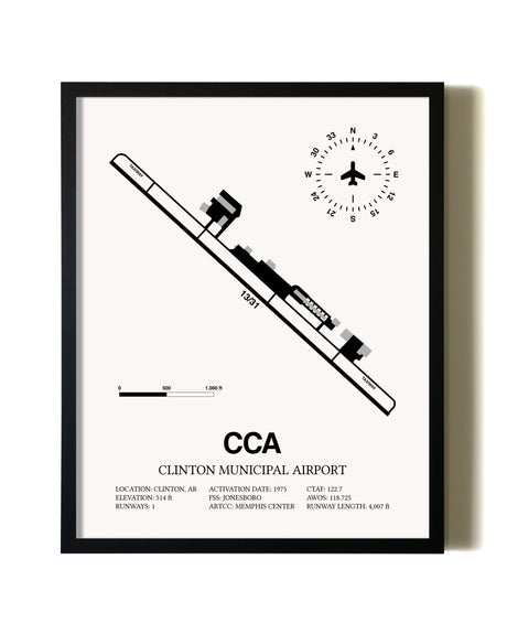 Framed Clinton Municipal Airport wall art poster in black frame