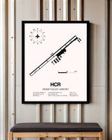 Heber Valley Airport framed poster displayed in an airplane hangar