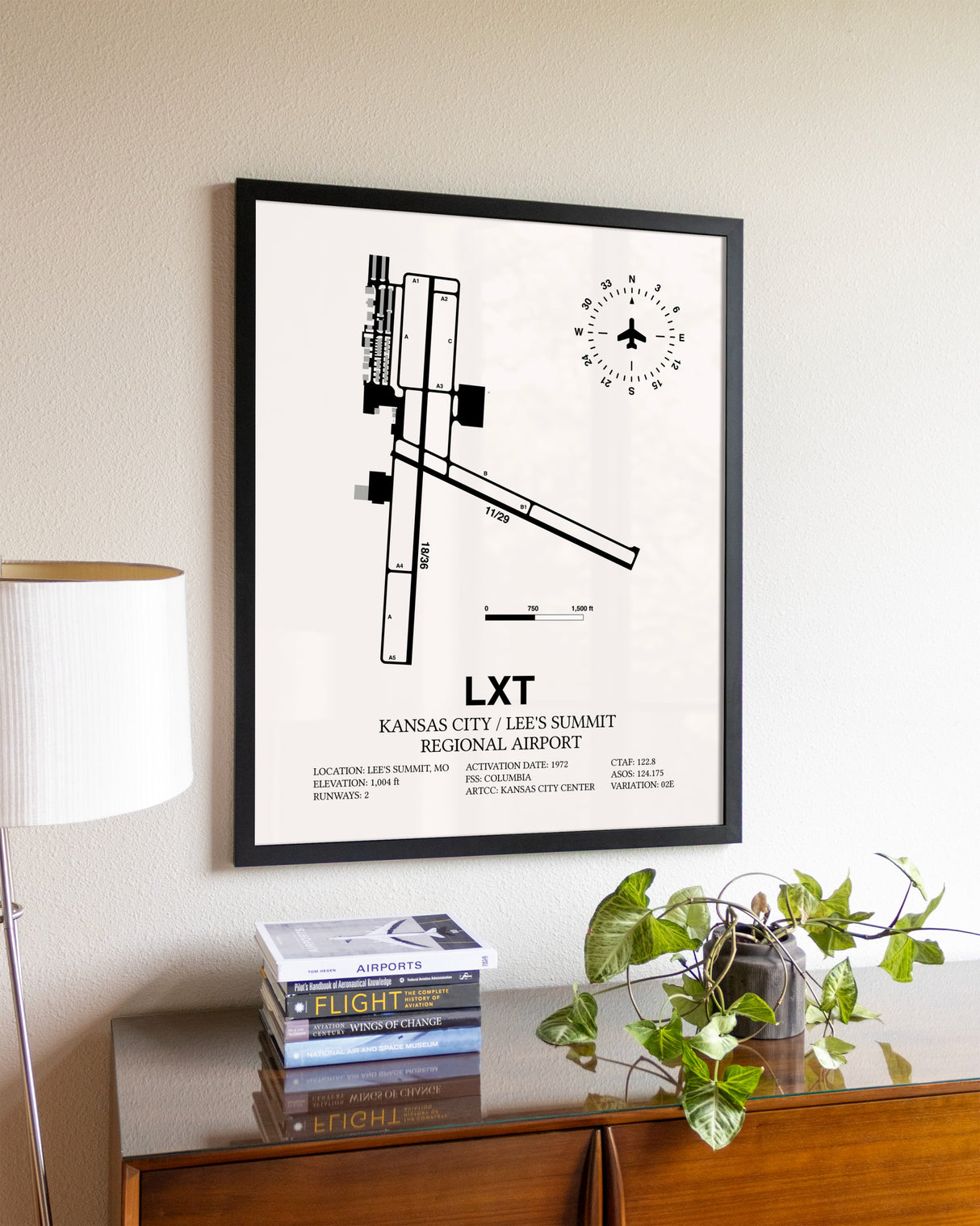 Kansas City / Lee's Summit Regional Airport aviation wall décor in black wood frame