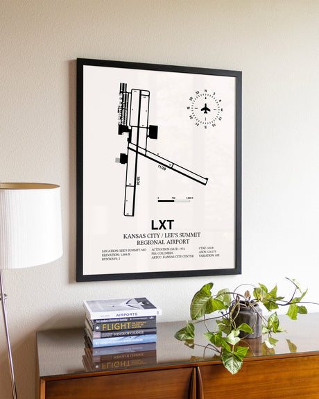Kansas City / Lee's Summit Regional Airport aviation wall décor in black wood frame