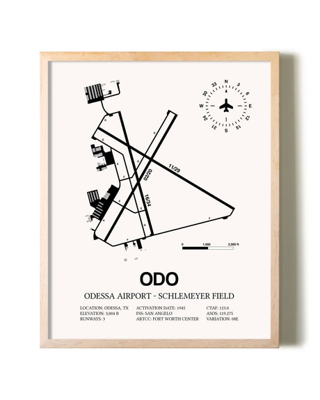 Odessa Airport-Schlemeyer Field framed wall art in white frame