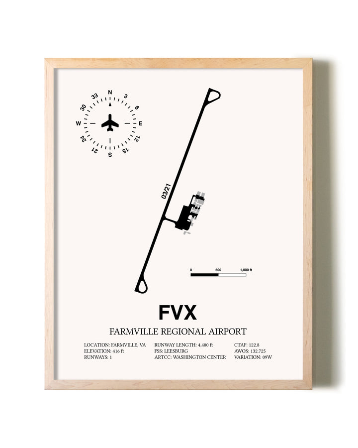Farmville Regional Airport framed wall art in white frame