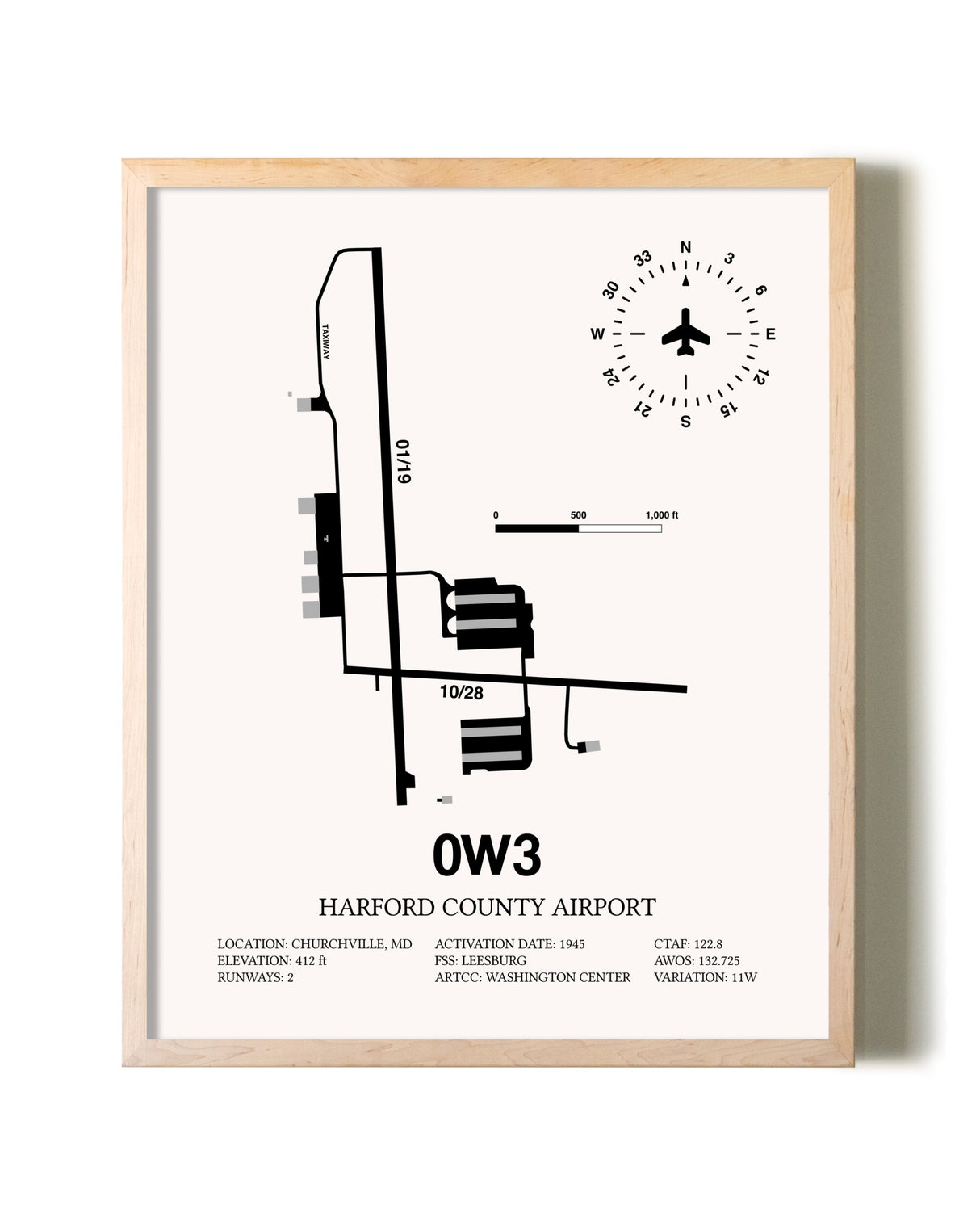 Harford County Airport framed wall art in white frame