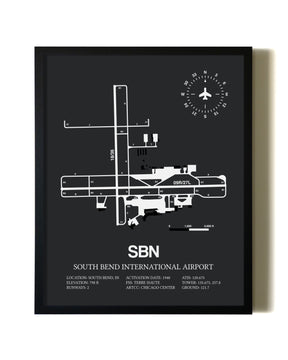 Unframed South Bend International Airport map print poster