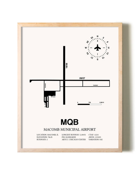 Macomb Municipal Airport framed wall art in white frame