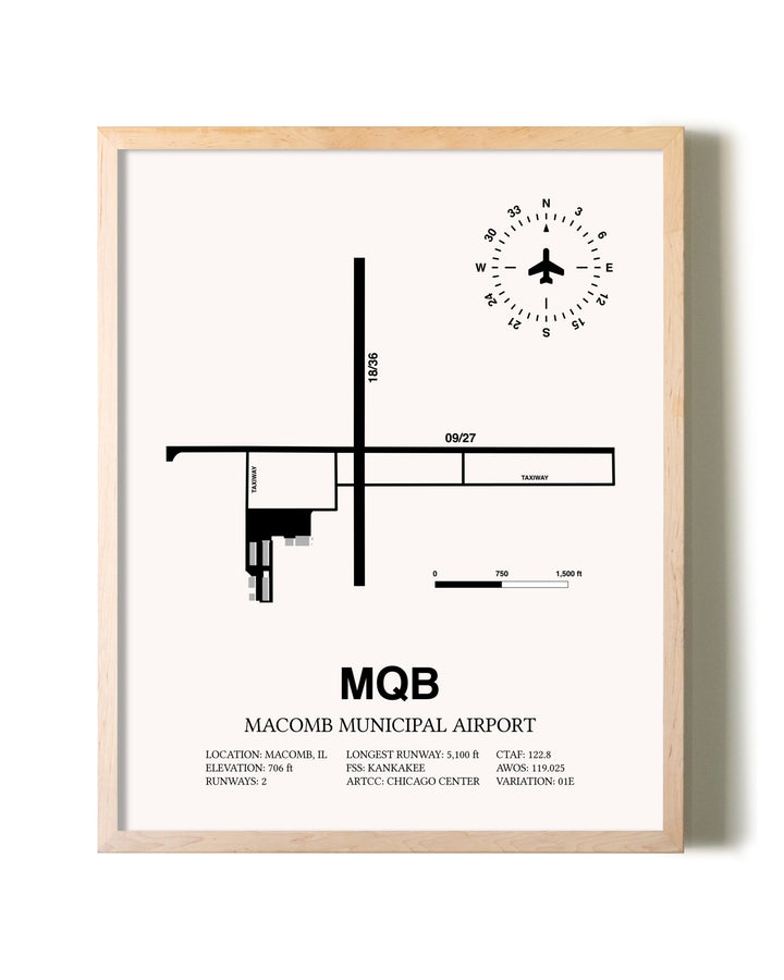 Macomb Municipal Airport framed wall art in white frame