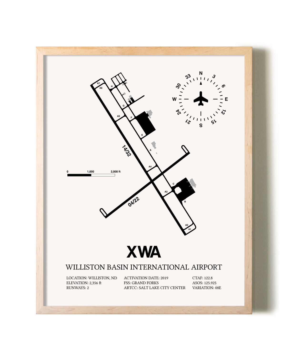 Williston Basin International Airport framed wall art in white frame