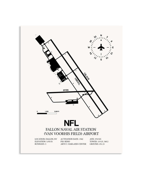 Gray Fallon Naval Air Station (Van Voorhis Field) Airport framed poster displayed in an airplane hangar