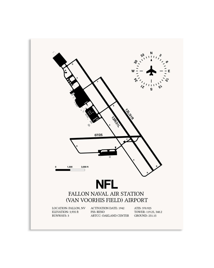 Gray Fallon Naval Air Station (Van Voorhis Field) Airport framed poster displayed in an airplane hangar