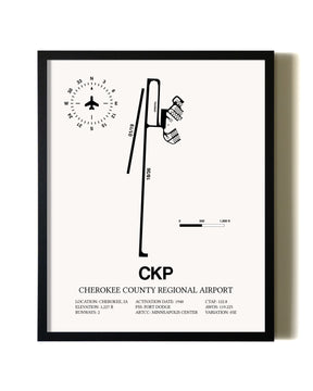 Framed Cherokee County Regional Airport wall art poster in black frame