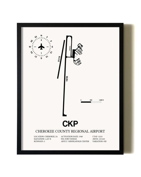 Framed Cherokee County Regional Airport wall art poster in black frame