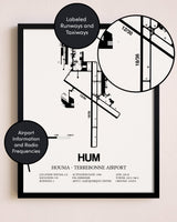 Framed Houma-Terrebonne Airport layout wall art poster