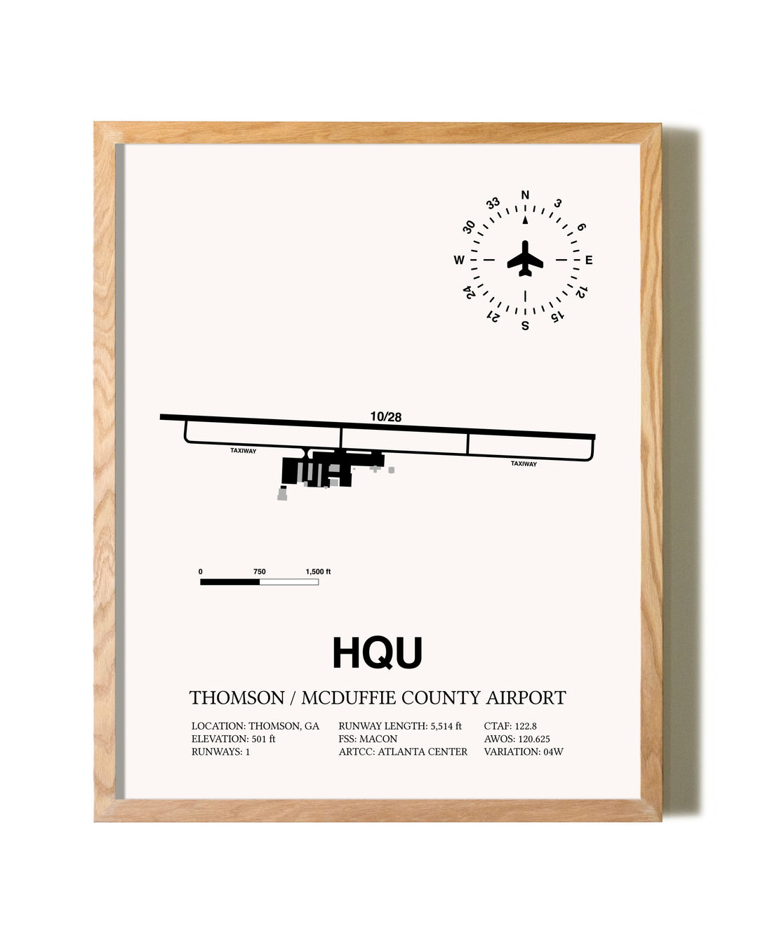 Thomson / McDuffie County Airport framed print in natural wood frame