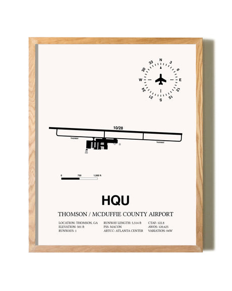 Thomson / McDuffie County Airport framed print in natural wood frame