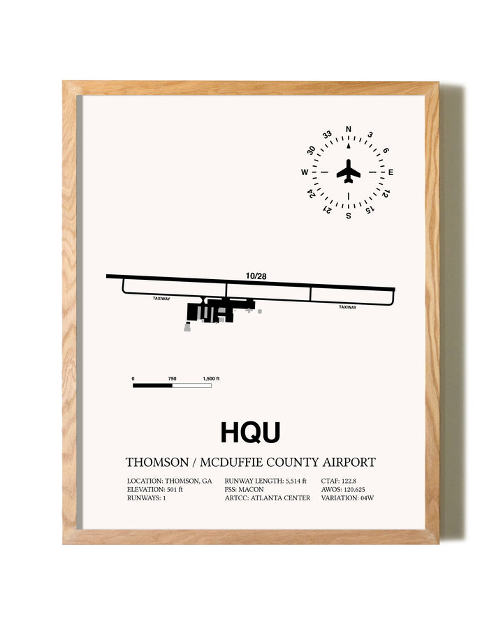 Thomson / McDuffie County Airport framed print in natural wood frame