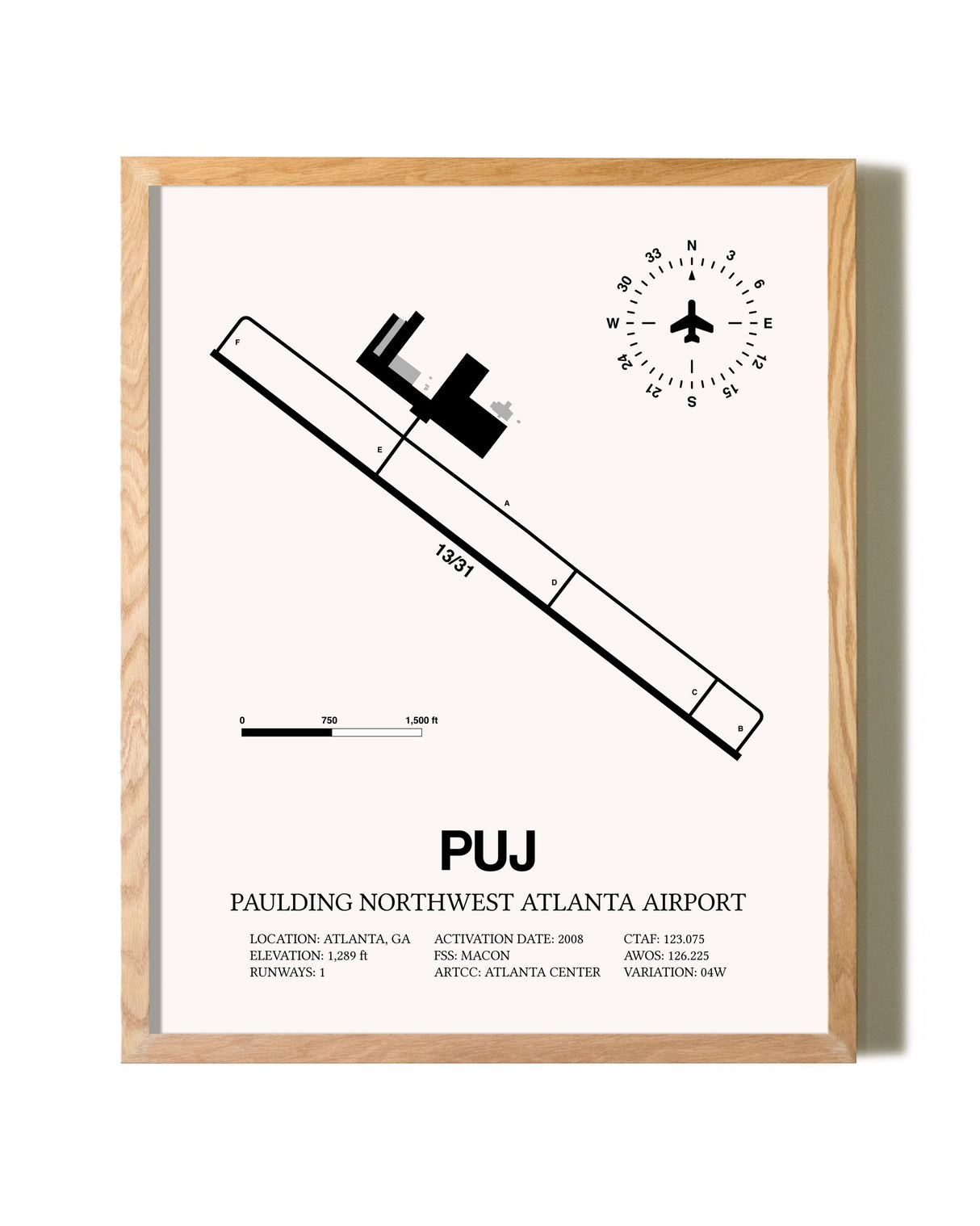 Paulding Northwest Atlanta Airport framed print in natural wood frame