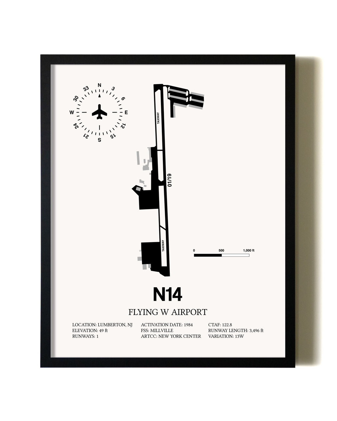 Framed Flying W. Airport wall art poster in black frame