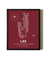 Red Framed Los Angeles International Airport wall art poster in black frame