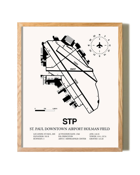 St. Paul Downtown Airport Holman Field framed print in natural wood frame
