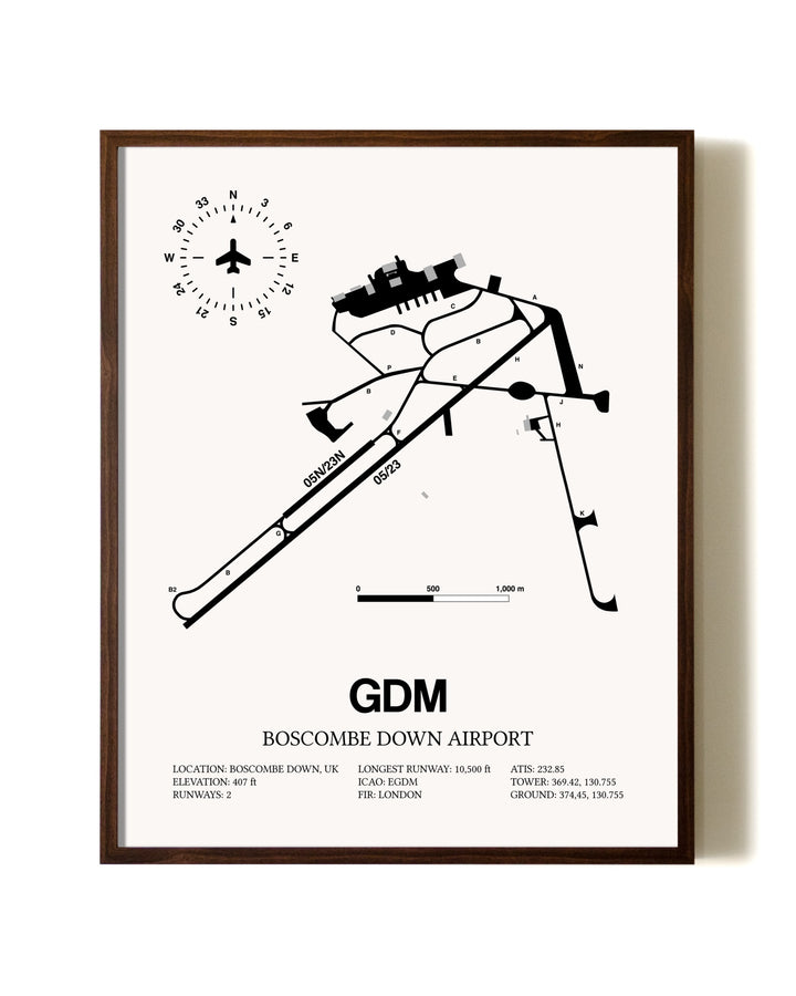 Boscombe Down Airport aviation print in walnut frame