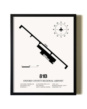 Framed Oxford County Regional Airport wall art poster in black frame