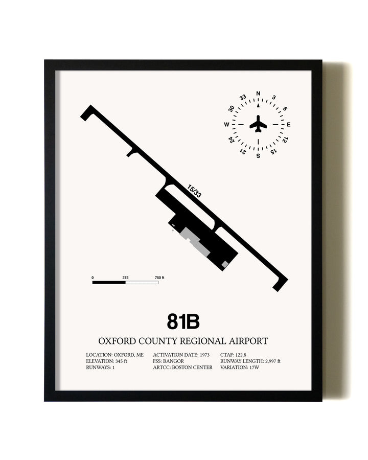 Framed Oxford County Regional Airport wall art poster in black frame