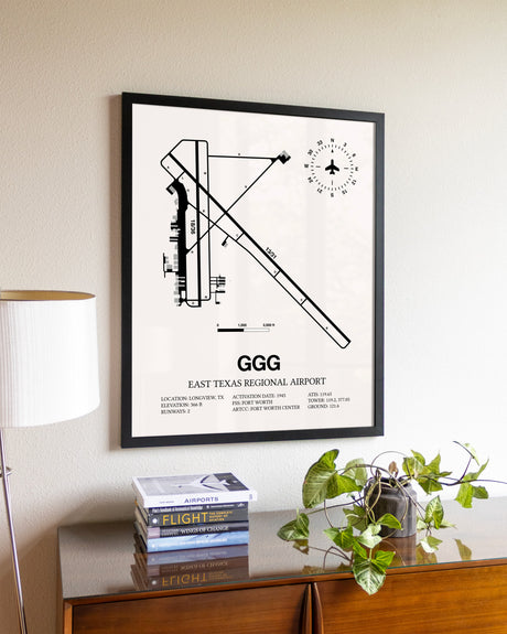 East Texas Regional Airport aviation wall décor in black wood frame