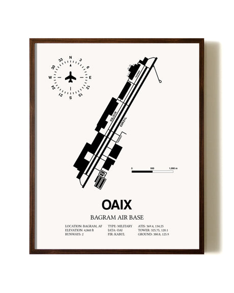 Bagram Air Base aviation print in walnut frame