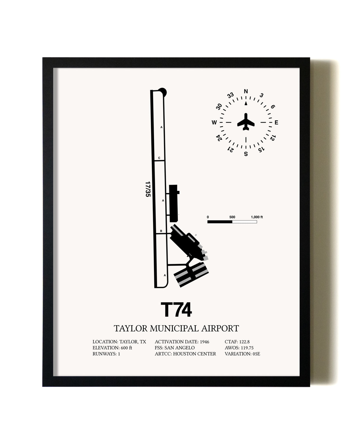 Framed Taylor Municipal Airport wall art poster in black frame