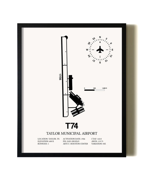 Framed Taylor Municipal Airport wall art poster in black frame