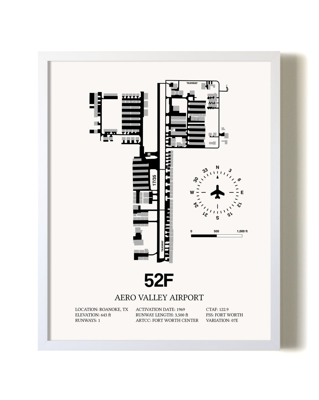 Aero Valley Airport airport map poster in oak frame