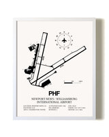 Newport News / Williamsburg International Airport airport map poster in oak frame