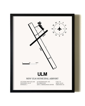 Framed New Ulm Municipal Airport wall art poster in black frame