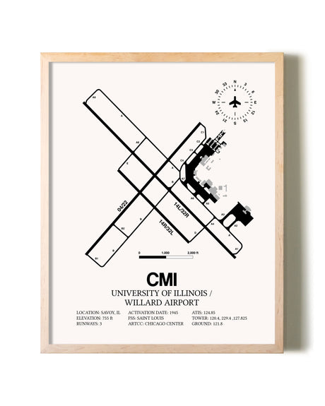 University of Illinois / Willard Airport framed wall art in white frame