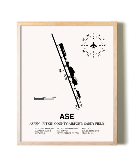 Aspen-Pitkin County Airport / Sardy Field framed wall art in white frame