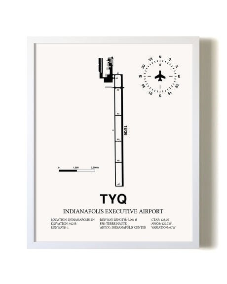 Indianapolis Executive Airport airport map poster in oak frame