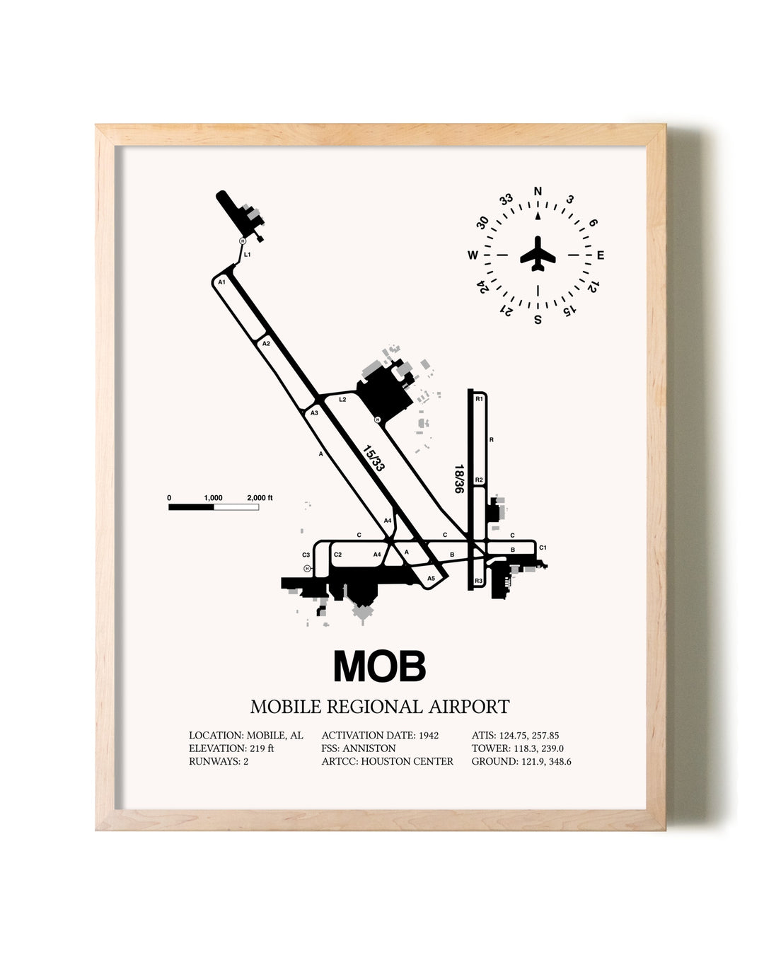 Mobile Regional Airport framed wall art in white frame