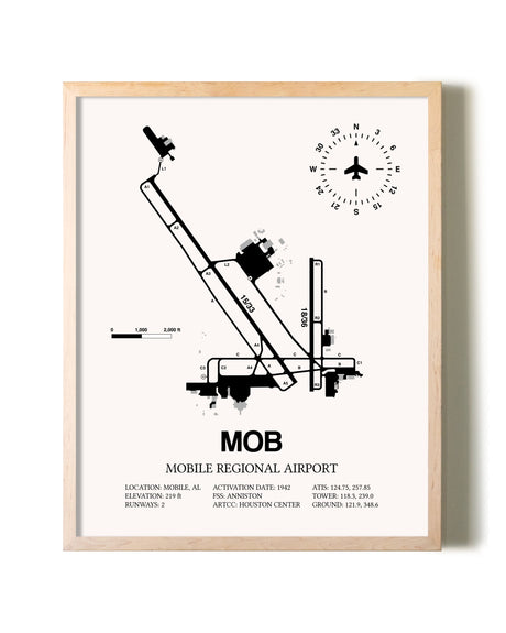 Mobile Regional Airport framed wall art in white frame